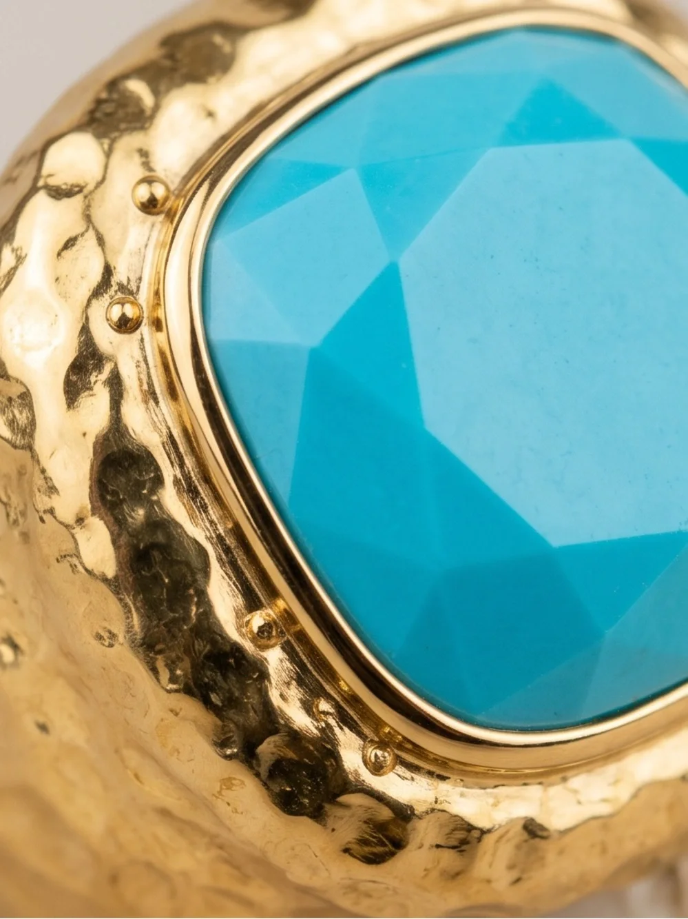 Gold Hammered Statement Ring with Turquoise Cabochon - Women Jewelry